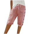 thumbnail image 1 of Womens Summer Woven Striped Patchwork Button Loose Cotton Linen Casual Capris, 1 of 7