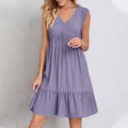 thumbnail image 2 of Yuyuzo Robes d'Été pour Femmes Sans Manches à Col en V Mini Robe T-Shirt Plissée à Volants Fluide Plage Vacances Robes d'Été, 2 of 6
