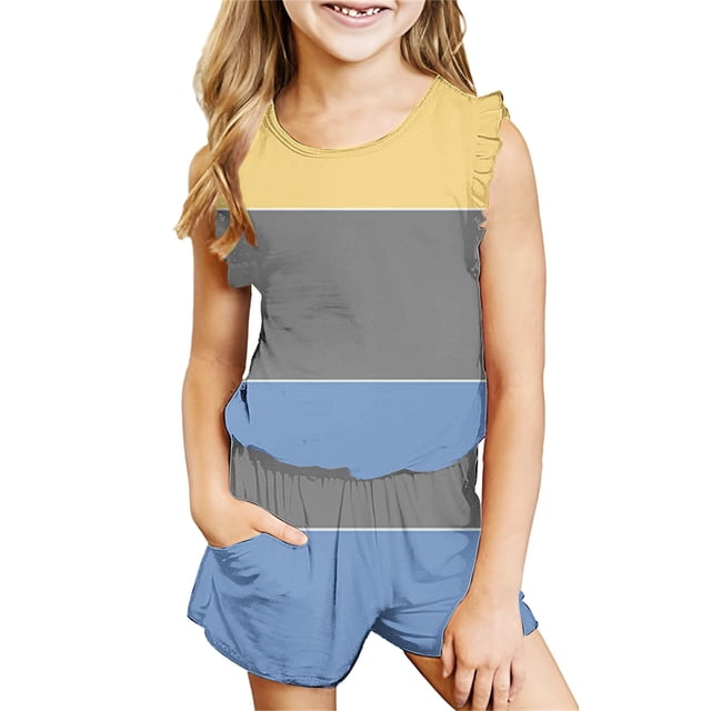 Tranfacy Ensembles d'Été pour Filles, Ensembles d'Été pour Filles, Débardeurs Sans Manches à Col Rond à Agencement de Couleurs pour Filles de 3 à 14 Ans et Shorts, Ensembles d'Été