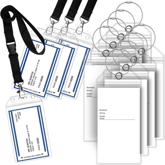 GreatShield 8x Clear Cruise Luggage Tag Holder w/ Zip Seal & Steel Loop for Princess, Carnival, Costa, Holland America, P&O & Norwegian + 8x Resealable Cruise ID Badge Holder with Black Lanyard