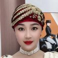 thumbnail image 3 of YAOBAMM Ladies Turban Hat Sequin Decor Ladies Turban Hat Color Matching Embroidery Lightweight Headscarf Daily Beanie, 3 of 6