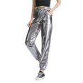 thumbnail image 2 of Femmes Taille Haute Brillant Métallique Extensible Hip Hop Pantalon Réfléchissant Jogger Pantalon, 2 of 6