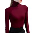thumbnail image 1 of Besolor Womens Turtleneck Long Sleeve Tops Slim Fitted Basic Shirts Plus Size Solid Color Going out Tees Tights, 1 of 3