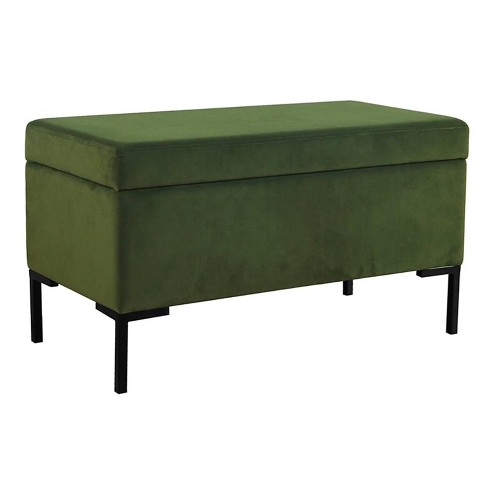 HomePop 17.5" Medium Modern Velvet Fabric Storage Bench with Metal Legs in Green