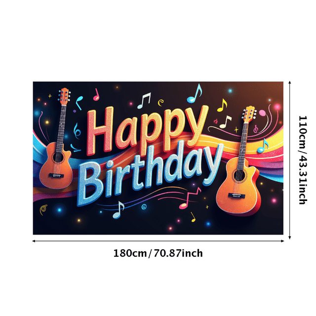 Musical Theme Happy Birthday Banner with Guitar and Notes Decorations Background Backdrop for Birthday Party Photography Props and Party Decor Supplies
