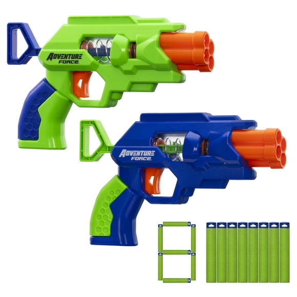 Adventure Force QuadStrike Set, 2 Spring-Powered Auto-Indexing Blasters with 8 Accu-Blast Darts, Compatible with Nerf and XShot Dart Blasters, Ages 8+