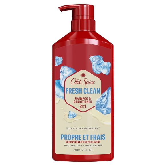 Old Spice Shampooing et Revitalisant 2 en 1 Propre et Frais pour Hommes au Parfum d'Eau de Glacier, pour des Cheveux Épais et en Santé pour Hommes
