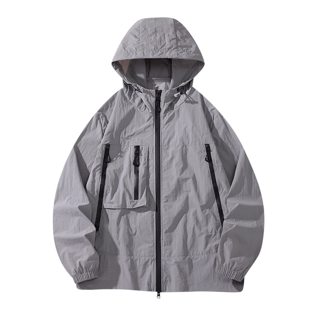 TIMIFIS Gris Décontracté Sun Protection Veste à Capuche pour Hommes Manches Longues Fermeture Éclair Léger Confortable Couleur Unie Veste Athlétique pour Randonnée Course Golf Sports