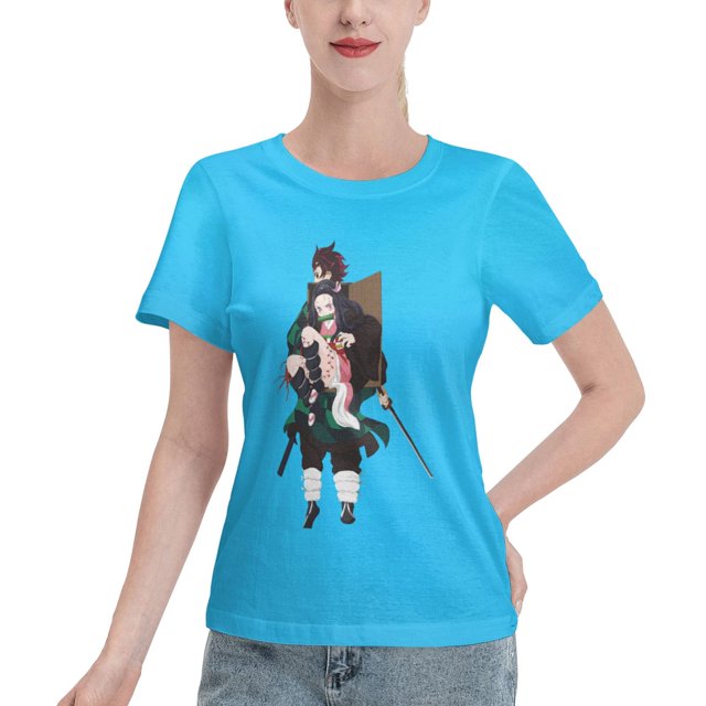 T-Shirt Basique à Manches Courtes pour Femmes Demon Slayer : Tanjirou et Nidouzi