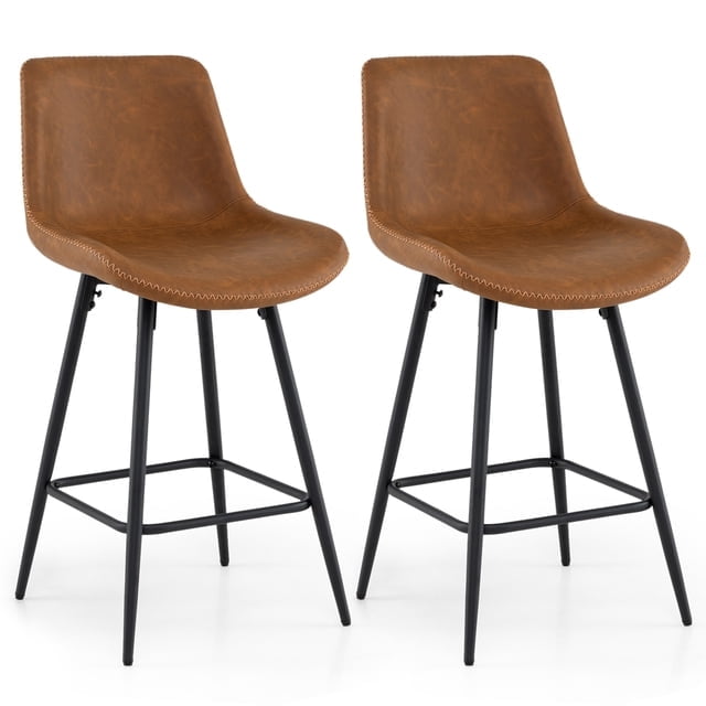 Gymax Bar Stools Set of 2 24 Inch Counter Height Bar Chairs w/ Backs & Footrests