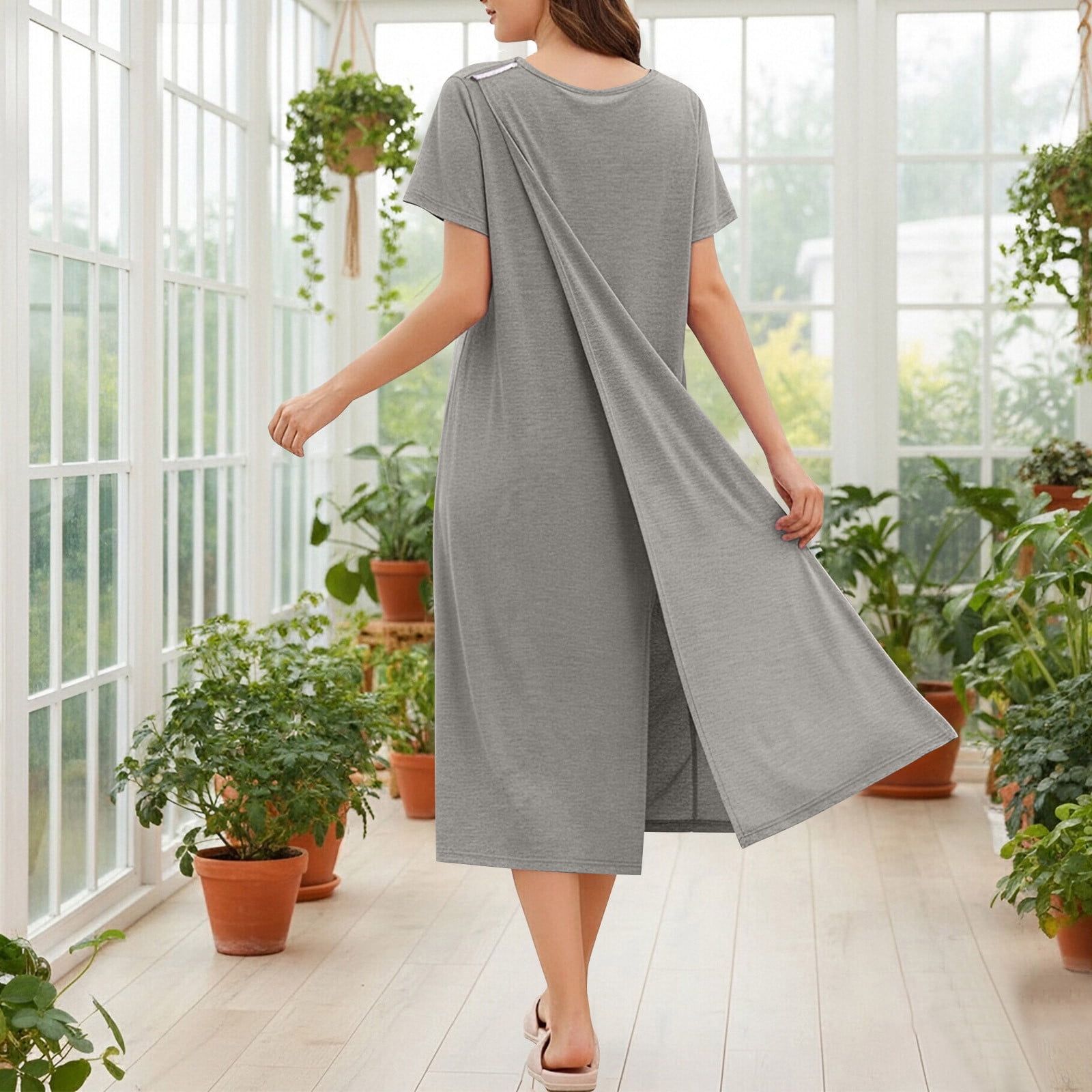 Timegard Casual Dresses for Women Summer Round Neck Short Sleeve
