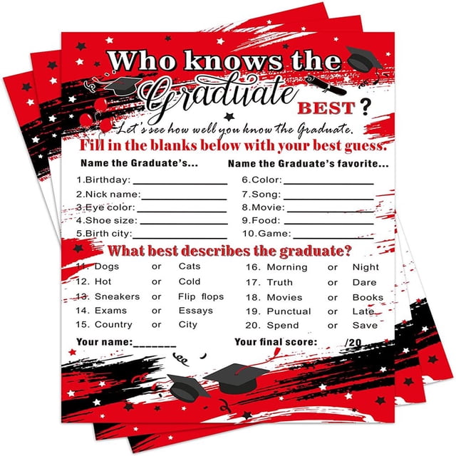 50 Pcs Graduation Party Decorations 2022 Who Knows The Graduate Best Game Cards Congrats Grad Graduation Party Decor Par