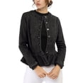 thumbnail image 1 of INSPIRE CHIC Women's Round Neck Button Down Ruffled Hem Cropped Washed Denim Jacket Black S, 1 of 7