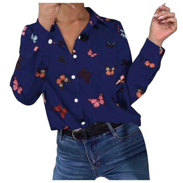 Pompotops Chemise à Manches Longues Imprimée Numérique pour Femme Chemise Imprimée Haut Mode en Solde