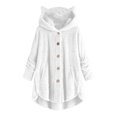 thumbnail image 1 of WEIYLL Fleece Jacket Women Velvet Cat Ear Hooded Soild Patchwork Button Plush White Fall Tops Size XL, 1 of 4