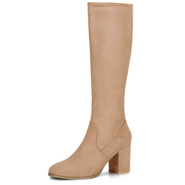 Unique Bargains Women's Round Toe Block Heel Knee High Boots