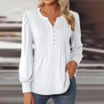 thumbnail image 2 of FAIWAD Women's V Neck Long Sleeve Tunic Tops Pleated Layered Button Down Slim Pullover Tops, 2 of 5