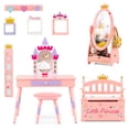 thumbnail image 1 of Gymax 3-Piece Kids Room Furniture Set Vanity Table Dressing Mirror Storage Bench Seat, 1 of 8