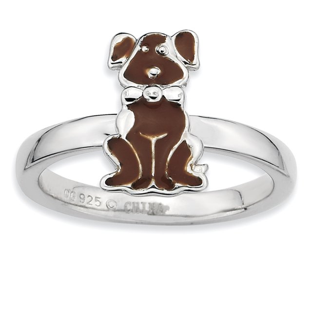 Bague pour Chien en Argent Sterling Stackable Expressions Marron Émaillée Taille 7