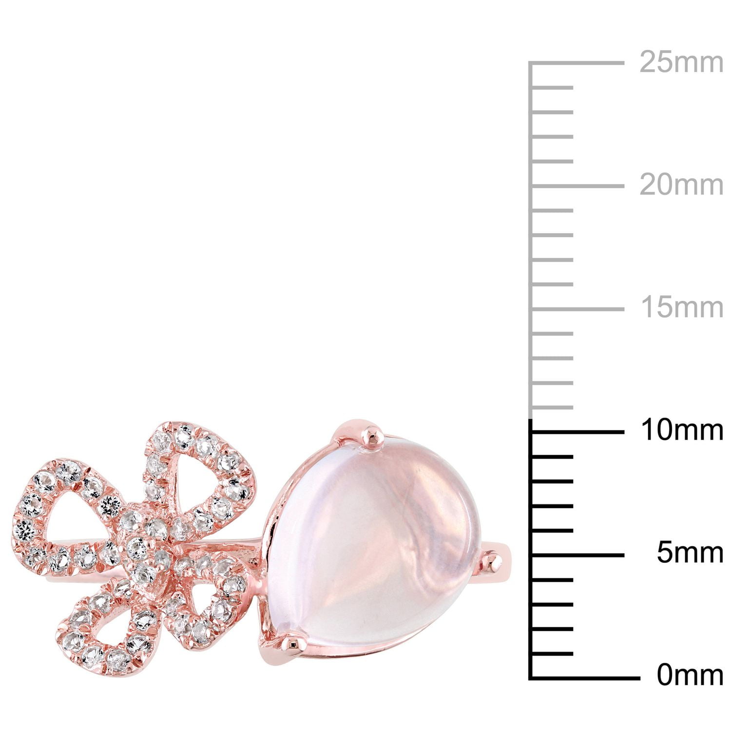 Bague cocktail florale Tangelo avec quartz rosé et topazes blanches 1-3/8 CT PBT en argent sterling plaqué de rhodium rosé