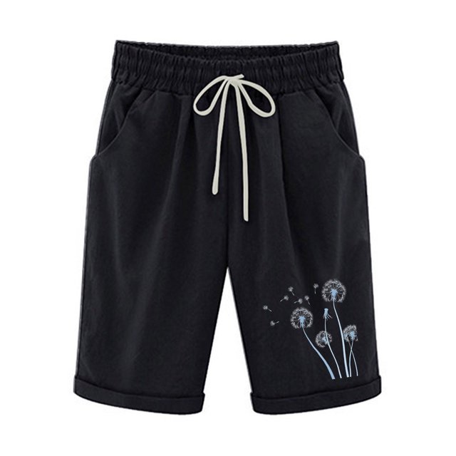 Plebaso Womens Casual Shorts Knee Length Rull up Printed Shorts Straight Summer Short Pants with Pockets
