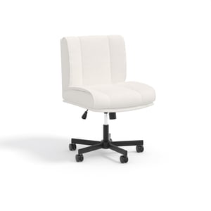 Chaise de bureau sans bras avec 360° Roues pivotantes, Siège à coussin épais, Ergonomie PU chaise de bureau d'ordinateur, chaise Vanity moderne pour la chambre à coucher et l'utilisation de l'étude de bureau à domicile, blanc