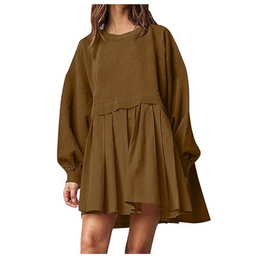 Pisexur Robe Chandail Surdimensionnée pour Femmes, Col Rond, Manches Longues, Patchwork, Robe d'Automne, Chandail à Enfiler, Hauts Amples et Fluides, Robe Chandail, Mini-Robe