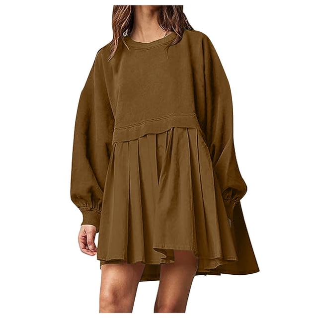 Pisexur Robe Chandail Surdimensionnée pour Femmes, Col Rond, Manches Longues, Patchwork, Robe d'Automne, Chandail à Enfiler, Hauts Amples et Fluides, Robe Chandail, Mini-Robe