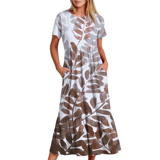 Robes pour Femmes Robe Imprimée à Col Rond et Manches Courtes pour Femmes