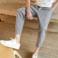 thumbnail image 4 of FcBaudy Full Length Pants Men's Cotton Drawstring Casual Solid Color Washed Straight Leg Cropped Pants Outdoor Pants Mens Cotton Pants, 4 of 6
