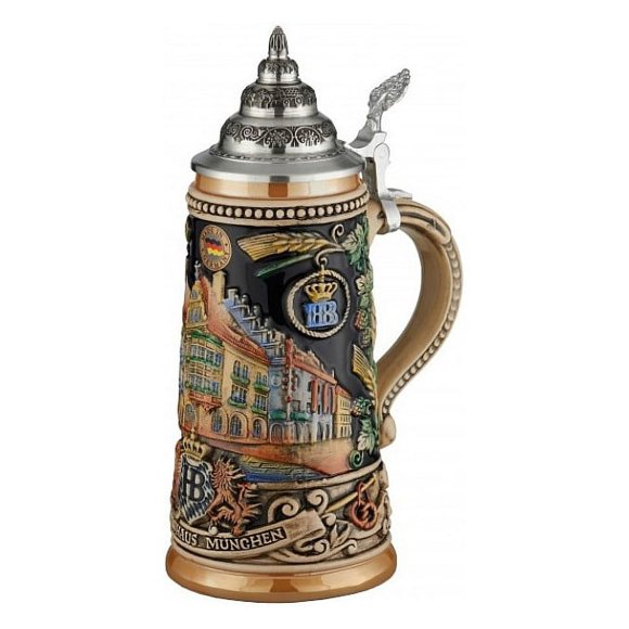 Chope de Bière Allemande Stein Munich Hofbräuhaus München HB relief Stein 0.5 Litre, Chope de Bière King Werk KI 1000176