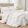 thumbnail image 2 of Nayoroom 3 Pieces White Ruched Duvet Cover Set Bed Set Boho Shabby Chic Bedding Set for Bedroom Soft Fluffy Ruffle Comforter Cover Set with Pillowcases,Full Size, 2 of 5