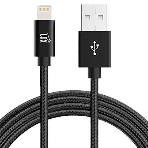 LAX MFi Certified Durable Braided Nylon Charge/Sync Lightning Cables 4ft, Noir