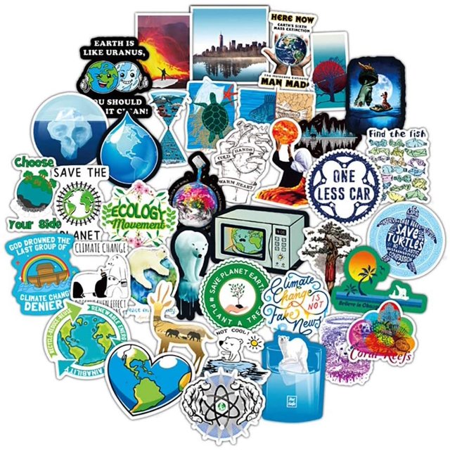 HSHDLDF Water Bottle Global Warming Stickers Laptop Stickers Pack 50 Pcs Environmental Protection Decals for Water Bottle Laptops Ipad Cars Luggages
