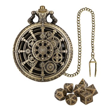 Jindong DND Dice Set with Gear Pocket Watch Polyhedral Metal Dices