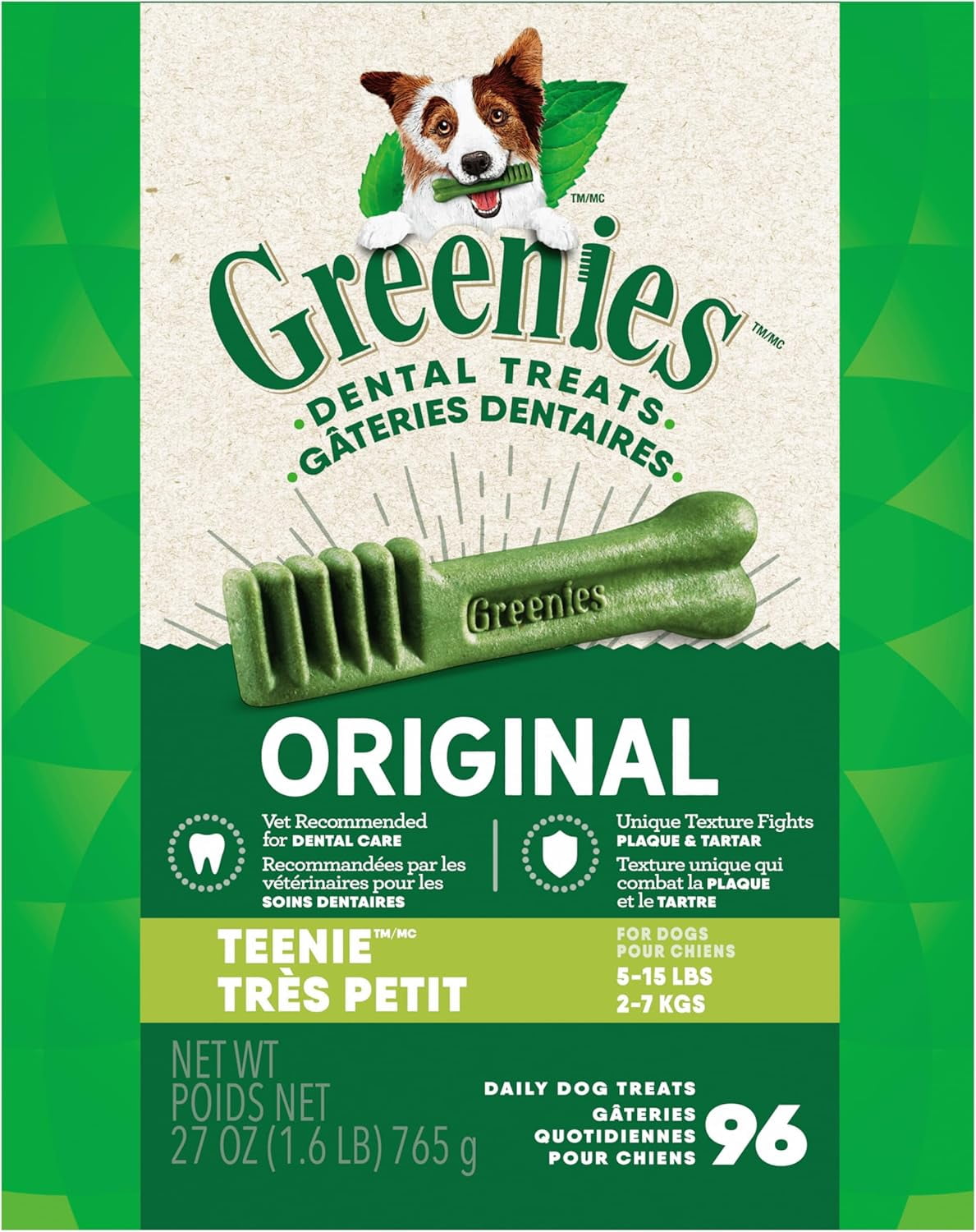 Gâteries dentaires naturelles pour chiens adultes GREENIES Original format TEENIE