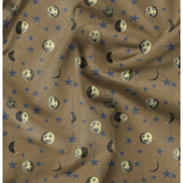 Soimoi Rayon Fabric Moon & Stars Galaxy Print Fabric by Yard 56 Inch Wide