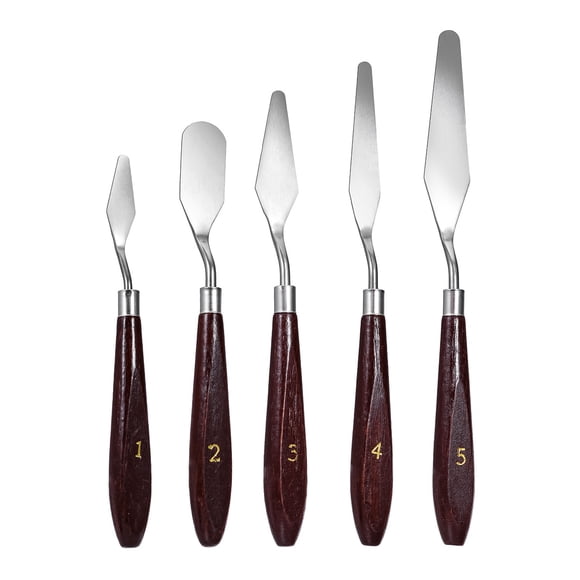 MasteelfCA 5 Pcs Painting Stainless Steel Spatula Oil Paint Metal Knives Wood Handle Painting Accessories (Random Handle Color)
