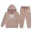 thumbnail image 4 of GDREDA Girls Sets 2 Piece Outfits Spring Children's Hoodie Set With Bow Print Khaki,8-9Years, 4 of 4