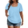 thumbnail image 2 of Yuyuzo Hauts Grande Taille pour Femmes Manches Courtes Col Rond Tunique Basique Haut Décontracté d'Été Ample Confortable Chemises, 2 of 7