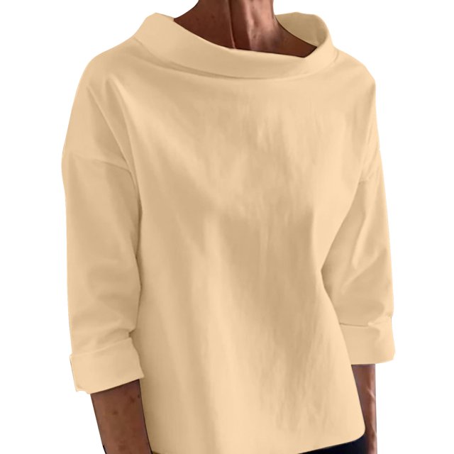 Timegard Womens Tops Half High Collar Long Sleeve Loose Fitting Shirts BlousesSolid Color Fall Fashion