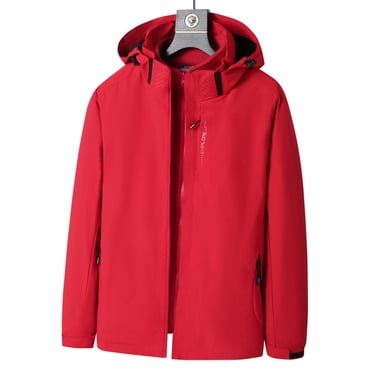 Men's Waterproof Hooded Jacket, Windbreaker Coat with Detachable Lining, Zippered Pockets Lightweight All-Season Outdoor Raincoat for Daily Wear