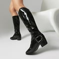 thumbnail image 4 of Dakaela Women's Knee High Boots Square Toe Buckle Motorcycle Riding Boots Comfortable Pull on Fall Winter Party Dress Shoes, 4 of 8