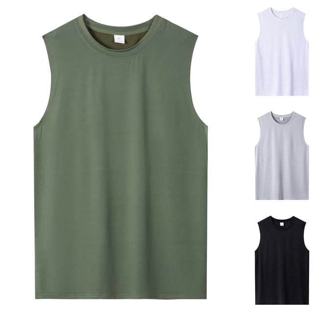 JDQJBZ Débardeurs pour Hommes Été Couleur Unie Col Rond Sans Manches Hauts Extensibles