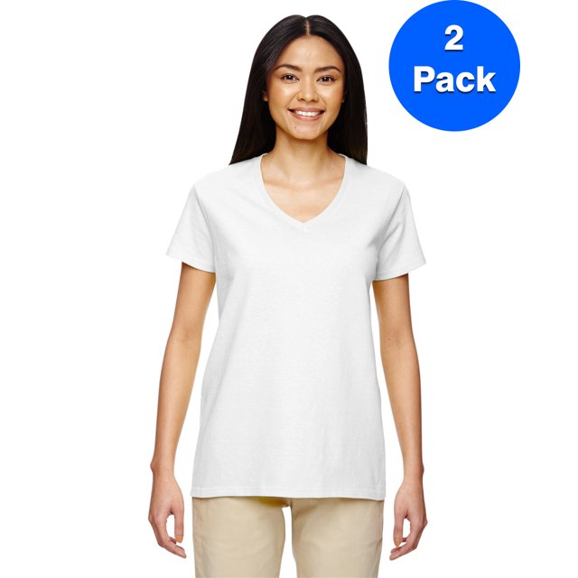 Gildan T-Shirt Col en V en Coton Épais pour Femmes - G500VL (Lot de 2)