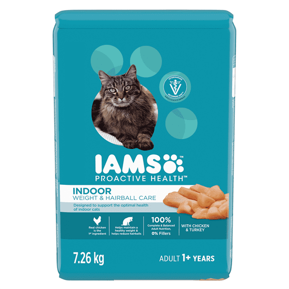 IAMS PROACTIVE HEALTH Adult Indoor Weight & Hairball Care Dry Cat Food Chicken & Turkey, 7.26kg