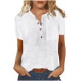 thumbnail image 1 of Cameland T-Shirt d'Été Décontracté pour Femme à Manches Courtes, Boutonné, Col Rond, Uni, Chandail, Blouse, Hauts, 1 of 5