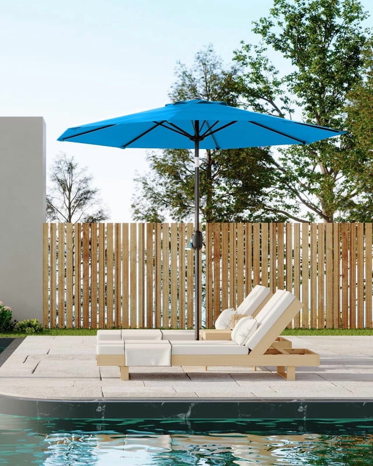 Parasol de Patio Extérieur 9 Pi avec Manivelle, Évent Coupe-Vent à Double Couche et Inclinaison à Bouton-Poussoir, Protection UV, Imperméable, Conception Robuste à 8 Baleines pour Terrasse, Piscine, Jardin