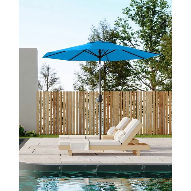 Parasol de Patio Extérieur 9 Pi avec Manivelle, Évent Coupe-Vent à Double Couche et Inclinaison à Bouton-Poussoir, Protection UV, Imperméable, Conception Robuste à 8 Baleines pour Terrasse, Piscine, Jardin