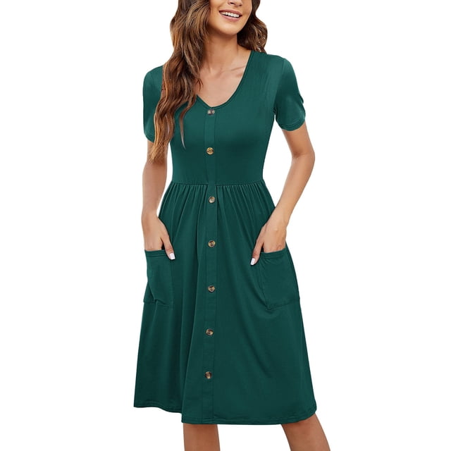 Ketyyh-chn99 Robe d'Été Robe Maxi Robe Droite Unie pour Vacances Robe à Enfiler Robe de Plage Vert,m